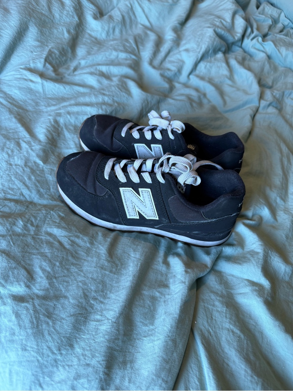 New Balance 574 Kids Black and White Lace-Up Athletic Sneakers